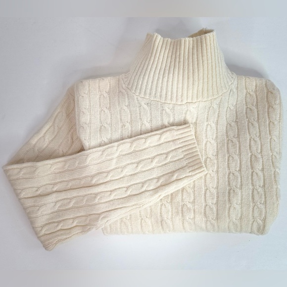 J. CREW Sweaters - J CREW S 100% Lambswool Cable Knit Sweater Mock Turtleneck Cream Size Small